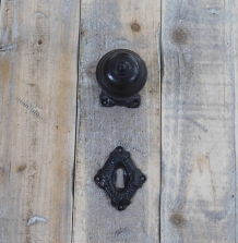 Door knob with two rosettes - door knob, knob rosette and lock rosette - antique iron, dark brown