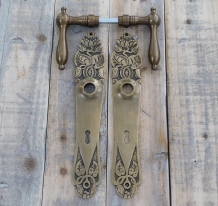 Art-nouveau stijl deurbeslagset met mooie messing deurplaten, PZ72!