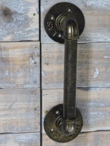 Beautiful industrial door handle, iron bronze antique, very nice.