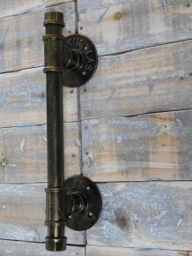 Beautiful hefty industrial door handle, iron bronze antique, very nice.