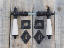 Set of door hardware - ceramic handles - antique iron dark brown - for room doors