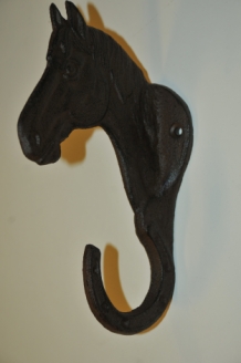 Powder coated 1 coat rack with horse head Essa, cast iron