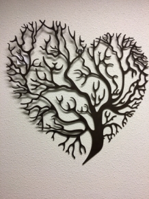 Beautiful tree of life in heart shape, wall ornament, metal brown.