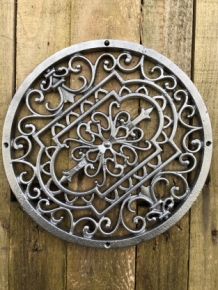 Grid round - Mandala, cast iron, antique silver