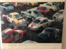 Wanddecoratie kunst op glas, Full color oldtimer & Porsche, zeer fraai!!