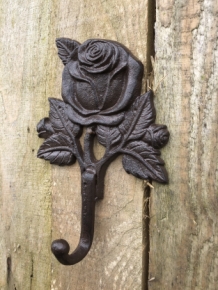 Coat rack with a rose, coat rack in cast iron, antique, brown