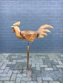 Large decorative rooster with bowl, metal