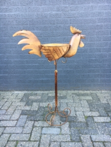 Large decorative rooster with bowl, metal