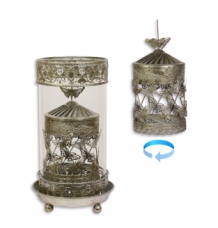 Beautiful metal lantern with separate rotating fire hood and cut glass.