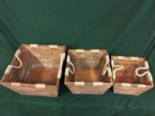 Set of 3 Asian wooden trays with sisal rope