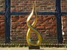 Large abstract sculpture X - alu brass - on granite base