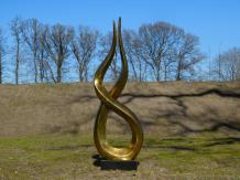 Large abstract sculpture X - alu brass - on granite base