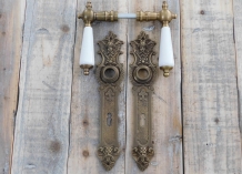 Door hardware set BB 72 - Art Nouveaux - patinated brass - porcelain handles