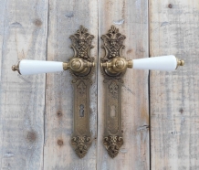 Door hardware set BB 72 - Art Nouveaux - patinated brass - porcelain handles