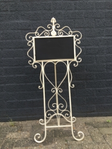 Welcome sign metal with stand, wrought iron white