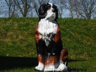 Statue Dog - 76 cm -Polystone - Black, White with Brown