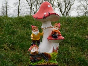 Pilz mit Zwergen - 50 cm - Polystone