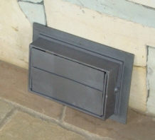 1 adjustable hot air grille fireplace, rectangular, cast iron.