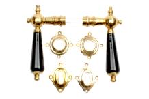 Brass door hardware set, handles with rosettes, classic