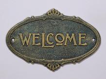 Door sign Welcome - Cast iron - Antique Green with Gold