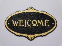 Door sign Welcome - Cast iron - Black with Gold