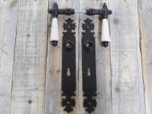 Set of door hardware - antique iron dark brown - for room doors BB72 - with porcelain handles