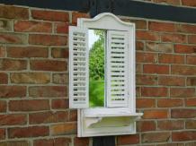 Spiegel met venster - houten frame en deurtjes - Old French White