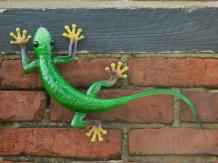 Gekko in kleur - handgeschilderd - metaal - wand deco