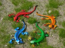 Set of 4 colour geckos - hand-painted - metal