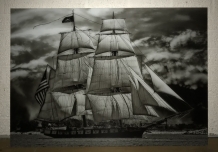 Art on glass showing a beautiful sailing ship