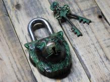 Padlock Lion - Brass - Green Finish - Incl. 2 Keys