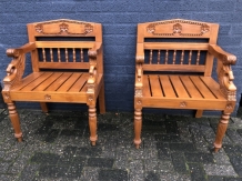 Antieke set stoelen, handgemaakt mooi houtsnijwerk. koloniaal hout, 1 MALIG!!