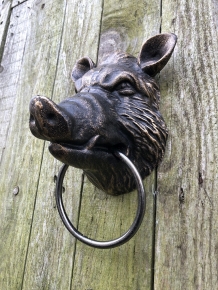 Wild Schwein Tierkopf in Bronzeoptik, mit Handtuchring