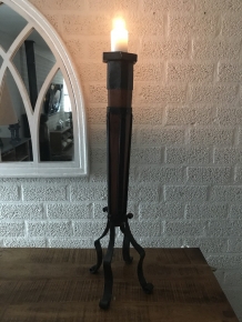 Candle holder / candle stand, made of wrought iron and wood, robust!