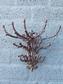 Coat hook, wall hook, multi hook, 15 hooks, cast iron brown.