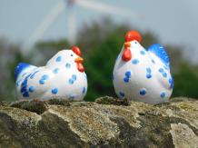 Rooster and Hen - hand-painted - ceramic