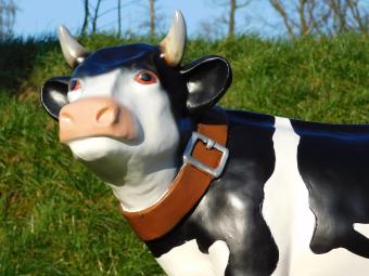 Cow with Neck Strap - 80 cm - Black and White - Polystone