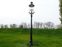 Garden lantern black, cast iron pole, with cupper shade, classic outdoor lamp