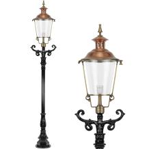 Outdoor lamp, lantern with ceramic fitting and glass, cast aluminium pole, with copper round shade, high 240 cm