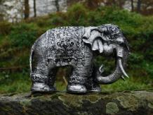 Elephant India - silver grey with black - polystone