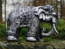 Elephant India - silver grey with black - polystone