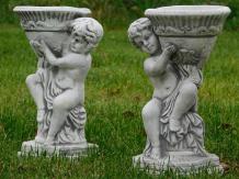 Pair of Angel Statues with Pot - 2 Pieces - Stone