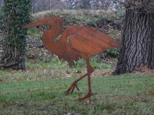 Garden Stick Heron - silhouette - rust metal