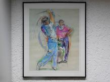 Painting with Golfers - By Twan V 1989 - Signed - Frame included