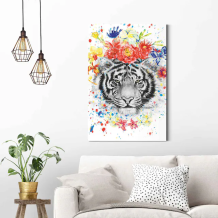 Gemälde Tiger mit Blumen - 90 x 60 cm