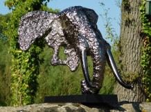 Sculpture Elephant head - Alu with Silver touch and alu black base - Abstract