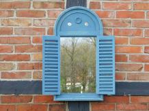 Mirror with wooden frame and doors - vintage blue