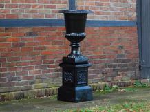 Large garden vase on column - black - cast iron