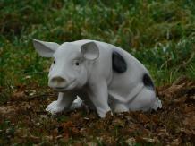 Statue Schwein mit schwarzen Flecken - schwarz und weiß - polystone