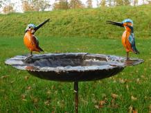 Handmade Feeder with 2 Kingfishers - Garden Stick - Metal